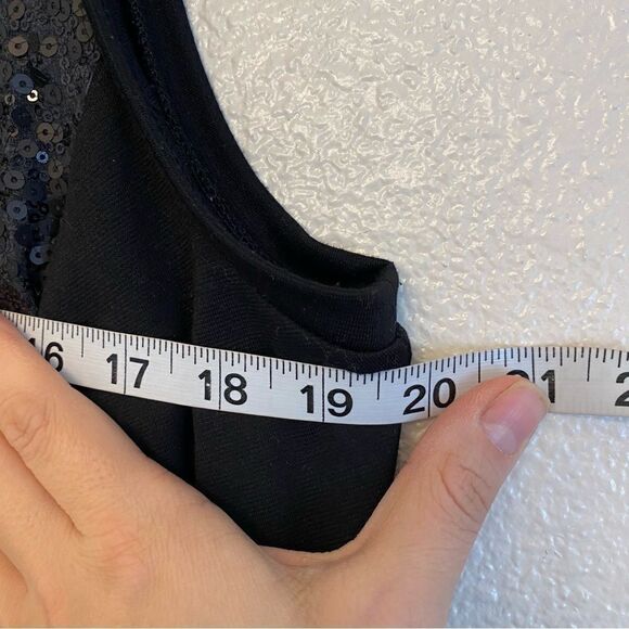 Old Navy black sleeveless crew cotton blend sequin front formal shift dress -L - Picture 3 of 7